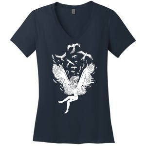 Falling Angel Doves Women's V-Neck T-Shirt