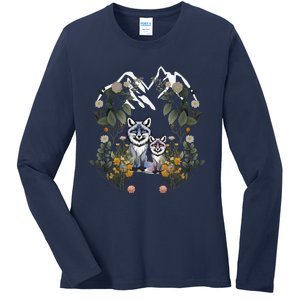 Forest Animals Mountain Fox Foxes Flowers Nature ChildrenS Fairy Tales Ladies Long Sleeve Shirt