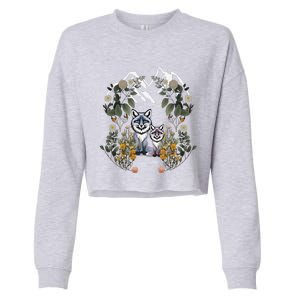 Forest Animals Mountain Fox Foxes Flowers Nature ChildrenS Fairy Tales Cropped Pullover Crew