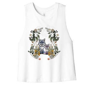 Forest Animals Mountain Fox Foxes Flowers Nature ChildrenS Fairy Tales Women's Racerback Cropped Tank