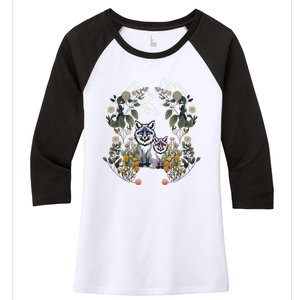 Forest Animals Mountain Fox Foxes Flowers Nature ChildrenS Fairy Tales Women's Tri-Blend 3/4-Sleeve Raglan Shirt