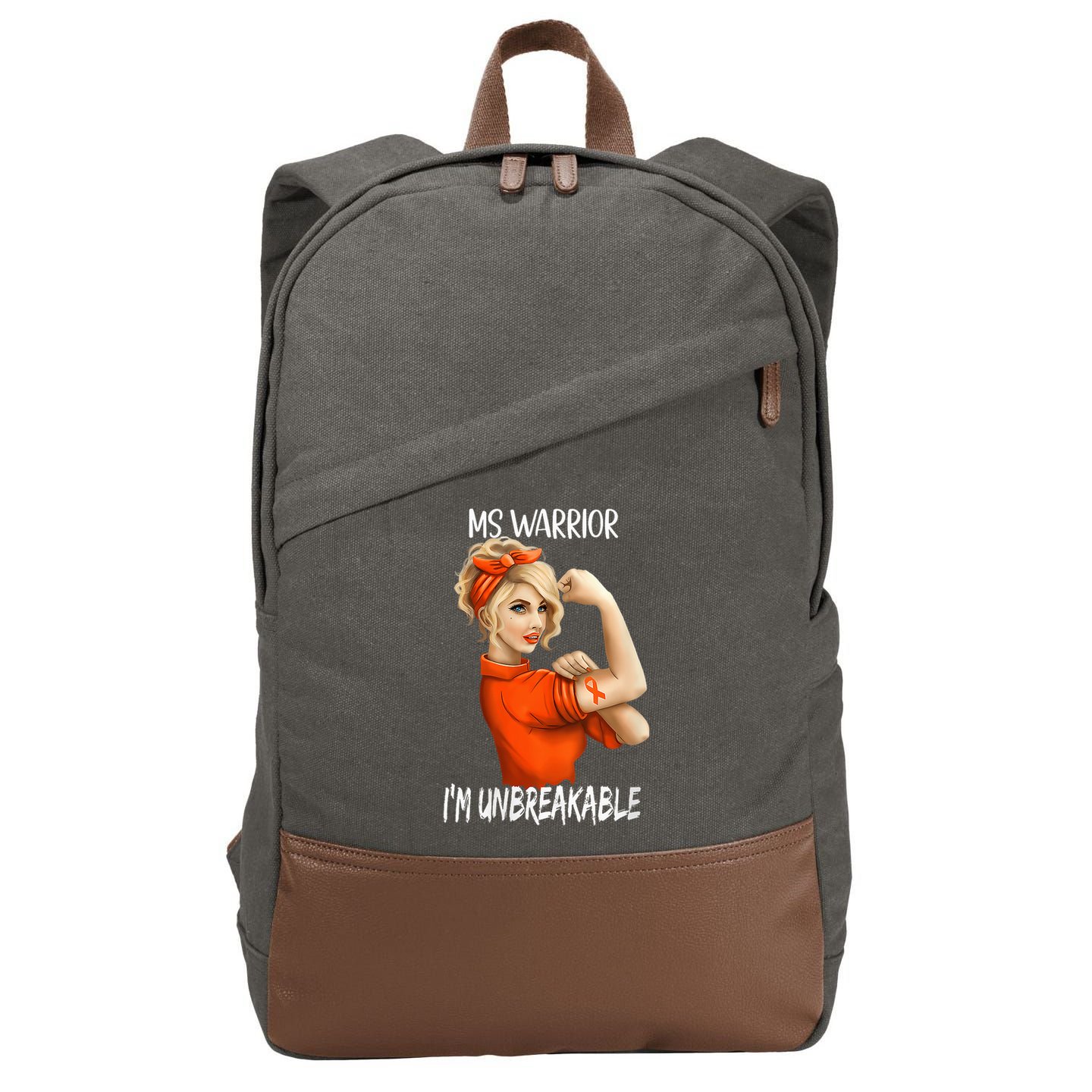 Fight Against MS Awareness I'M Unbreakable Cotton Canvas Backpack
