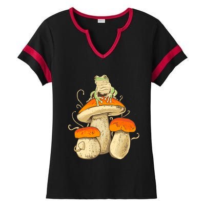 Frog And Mushrooms Funny Gift Ladies Halftime Notch Neck Tee