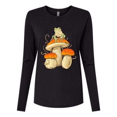 Frog And Mushrooms Funny Gift Womens Cotton Relaxed Long Sleeve T-Shirt