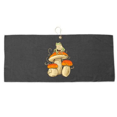 Frog And Mushrooms Funny Gift Large Microfiber Waffle Golf Towel