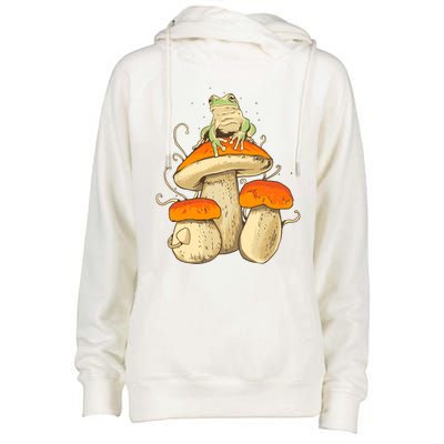 Frog And Mushrooms Funny Gift Womens Funnel Neck Pullover Hood