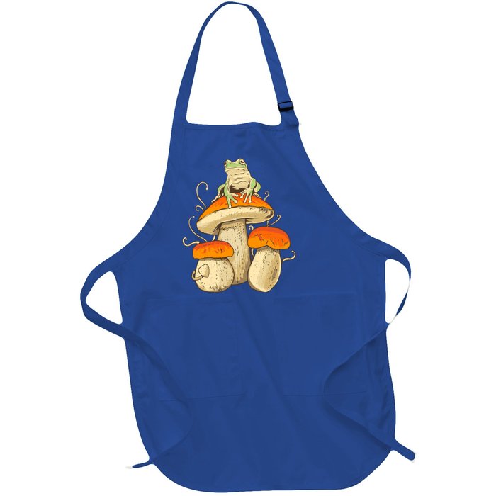 Frog And Mushrooms Funny Gift Full-Length Apron With Pockets