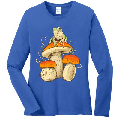 Frog And Mushrooms Funny Gift Ladies Long Sleeve Shirt