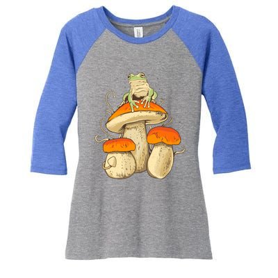 Frog And Mushrooms Funny Gift Women's Tri-Blend 3/4-Sleeve Raglan Shirt