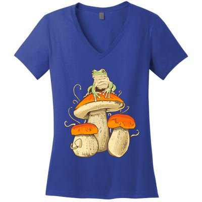 Frog And Mushrooms Funny Gift Women's V-Neck T-Shirt