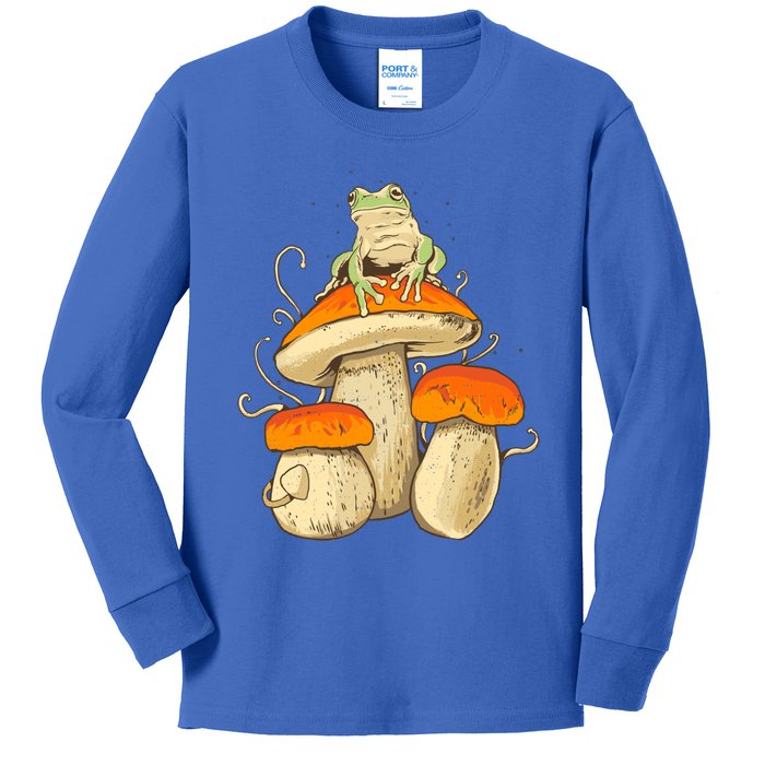 Frog And Mushrooms Funny Gift Kids Long Sleeve Shirt