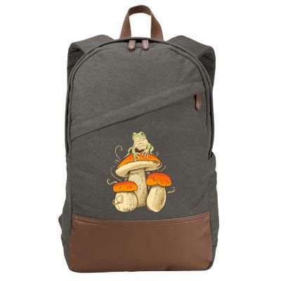 Frog And Mushrooms Funny Gift Cotton Canvas Backpack