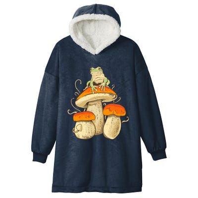 Frog And Mushrooms Funny Gift Hooded Wearable Blanket