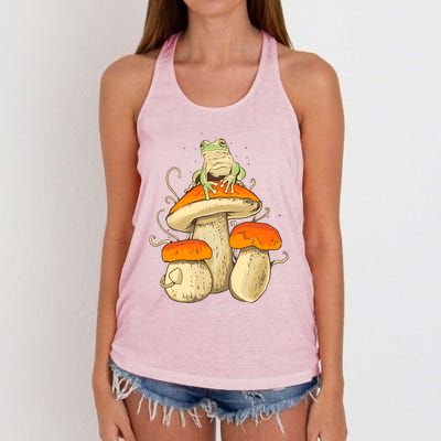 Frog And Mushrooms Funny Gift Women's Knotted Racerback Tank