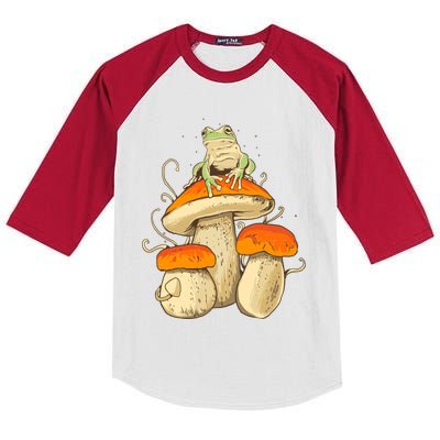 Frog And Mushrooms Funny Gift Kids Colorblock Raglan Jersey