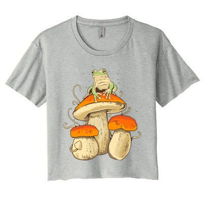 Frog And Mushrooms Funny Gift Women's Crop Top Tee