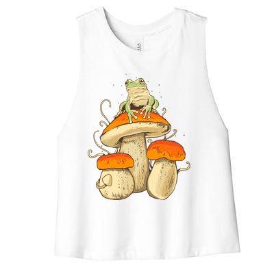 Frog And Mushrooms Funny Gift Women's Racerback Cropped Tank