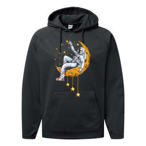 Funny Astronaut Moon Planets Colorful Space Graphic Performance Fleece Hoodie