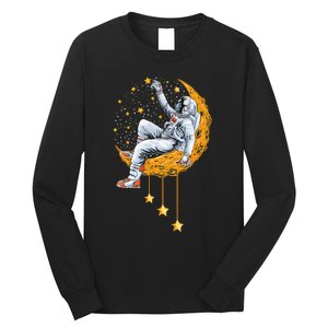 Funny Astronaut Moon Planets Colorful Space Graphic Long Sleeve Shirt