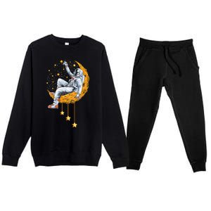 Funny Astronaut Moon Planets Colorful Space Graphic Premium Crewneck Sweatsuit Set