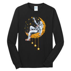 Funny Astronaut Moon Planets Colorful Space Graphic Tall Long Sleeve T-Shirt