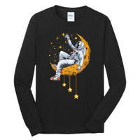 Funny Astronaut Moon Planets Colorful Space Graphic Tall Long Sleeve T-Shirt