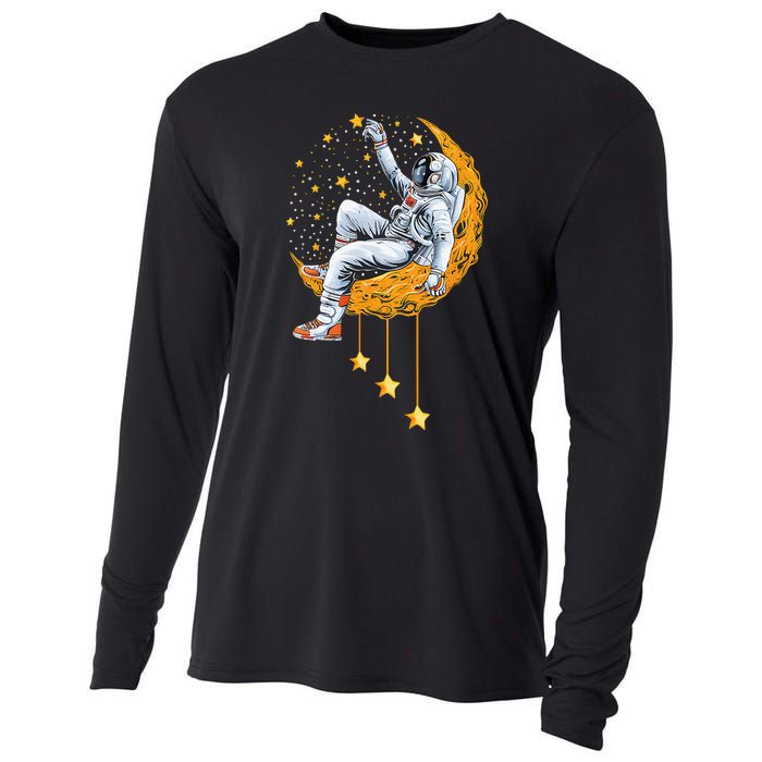 Funny Astronaut Moon Planets Colorful Space Graphic Cooling Performance Long Sleeve Crew