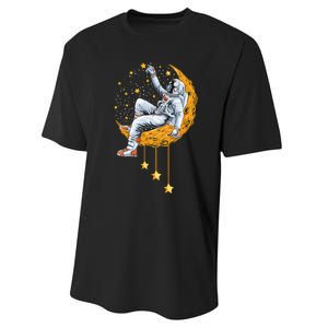 Funny Astronaut Moon Planets Colorful Space Graphic Performance Sprint T-Shirt