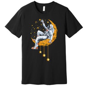 Funny Astronaut Moon Planets Colorful Space Graphic Premium T-Shirt