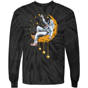 Funny Astronaut Moon Planets Colorful Space Graphic Tie-Dye Long Sleeve Shirt