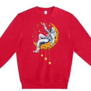 Funny Astronaut Moon Planets Colorful Space Graphic Premium Crewneck Sweatshirt