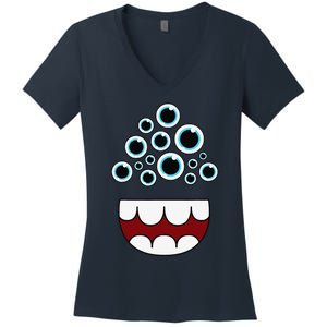 Funny Alien Monster Face Group Costume Birthday Halloween Women's V-Neck T-Shirt