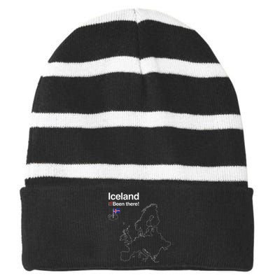 Flag And Map Of Iceland Striped Beanie with Solid Band