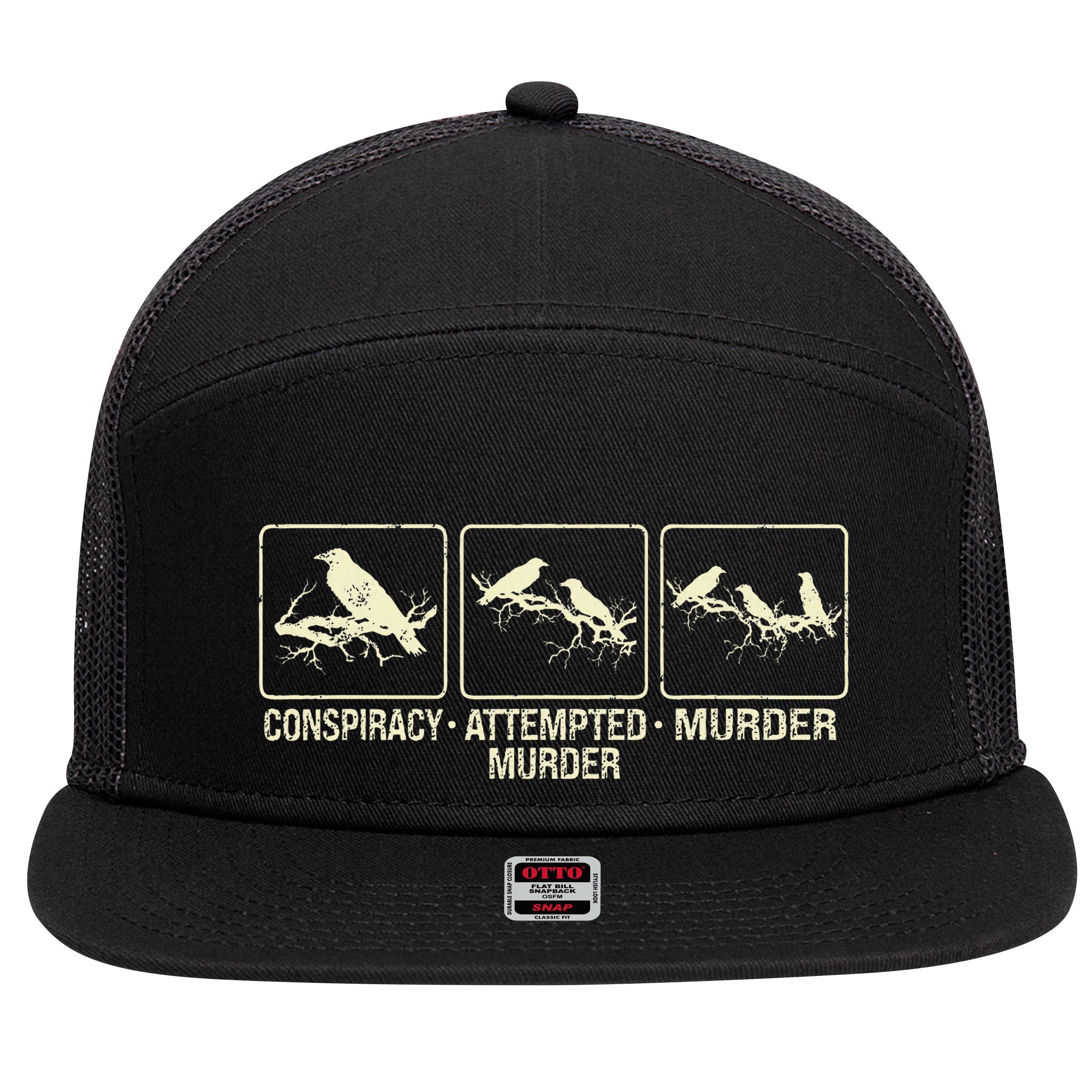 Funny Attempted Murder Crow 7 Panel Mesh Trucker Snapback Hat