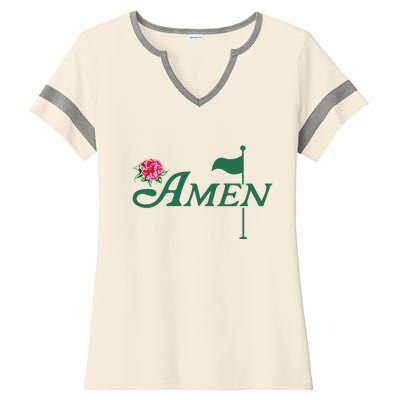 Funny Amen Master Golf Azalea Tournament Pink Golfing Girl Flower Ladies Halftime Notch Neck Tee