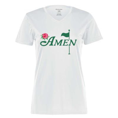 Funny Amen Master Golf Azalea Tournament Pink Golfing Girl Flower Women's Momentum V-Neck T-Shirt