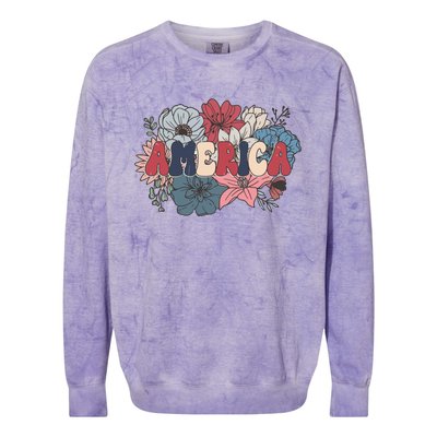 Floral American Mama Retro Mama Colorblast Crewneck Sweatshirt