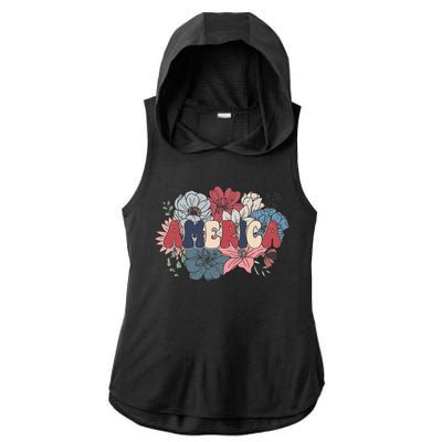 Floral American Mama Retro Mama Ladies PosiCharge Tri-Blend Wicking Draft Hoodie Tank