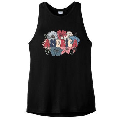 Floral American Mama Retro Mama Ladies PosiCharge Tri-Blend Wicking Tank