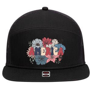 Floral American Mama Retro Mama 7 Panel Mesh Trucker Snapback Hat