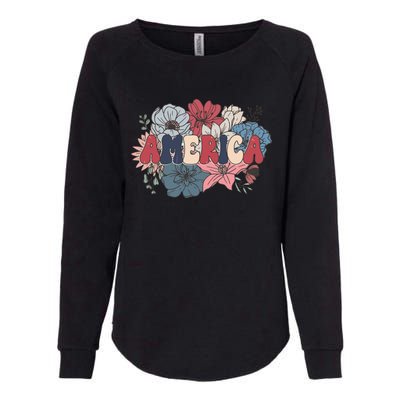 Floral American Mama Retro Mama Womens California Wash Sweatshirt