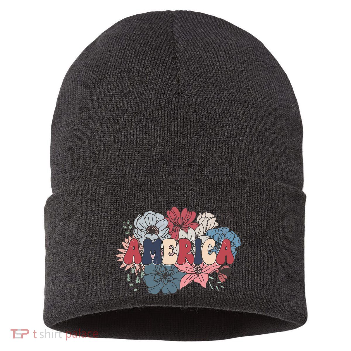 Floral American Mama Retro Mama Sustainable Knit Beanie