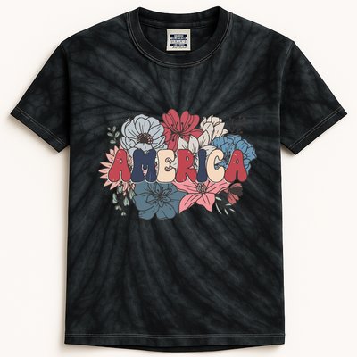 Floral American Mama Retro Mama Kids Tie-Dye T-Shirt