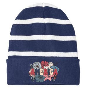 Floral American Mama Retro Mama Striped Beanie with Solid Band