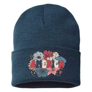 Floral American Mama Retro Mama Sustainable Knit Beanie