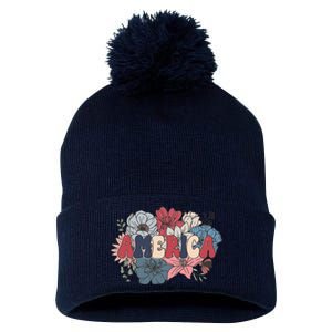 Floral American Mama Retro Mama Pom Pom 12in Knit Beanie