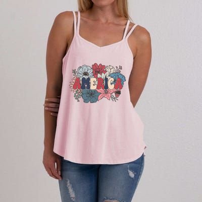 Floral American Mama Retro Mama Women's Strappy Tank