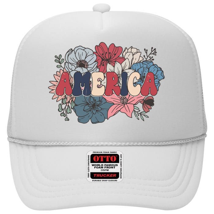 Floral American Mama Retro Mama High Crown Mesh Back Trucker Hat