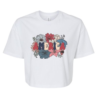 Floral American Mama Retro Mama Bella+Canvas Jersey Crop Tee