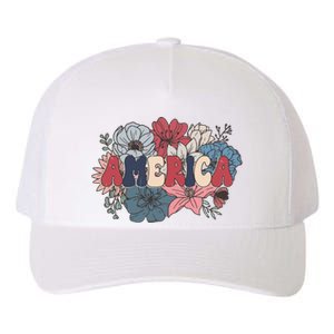 Floral American Mama Retro Mama Yupoong Adult 5-Panel Trucker Hat